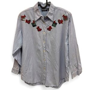 Vtg Willow Bay Plus Chambray Button Down Shirt with Appliqués size 20